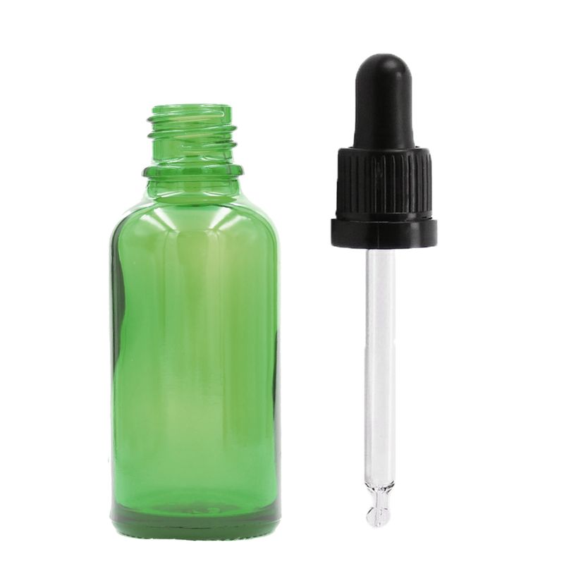 30ml Green Glass Dropper Bottle with Black T/E Pipette
