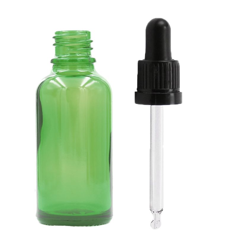 50ml Green Glass Dropper Bottle with Black T/E Pipette