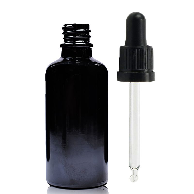 50ml Black Glass Dropper Bottle  with Black T/E Pipette