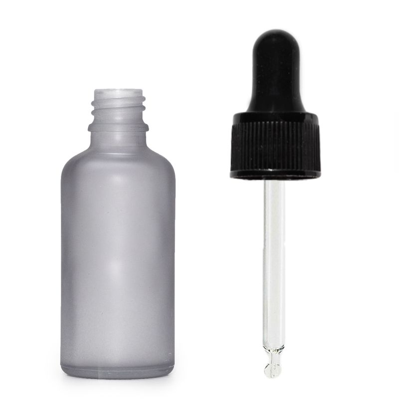 30ml Frosted Grey Glass Dropper Bottle with Black Pipette