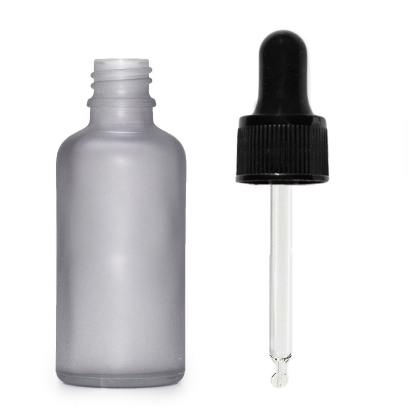 50ml Frosted Grey Glass Dropper Bottle with Black Pipette