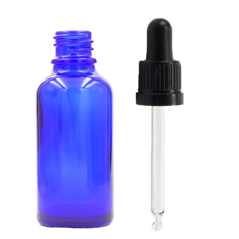 50ml Blue Glass Dropper Bottle  with Black T/E Pipette