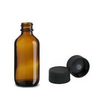 60ml Amber Glass Boston Bottle with Black Plastic Cap