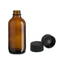 120ml Amber Glass Boston Bottle with Black Plastic Cap