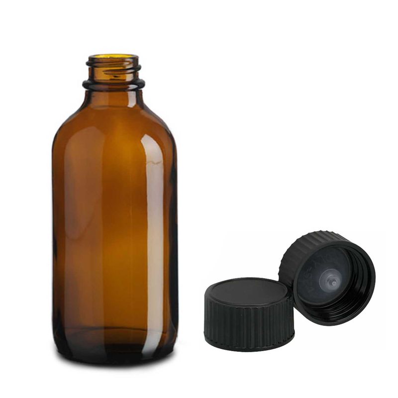 230ml Amber Glass Boston Bottle with Black Plastic Cap