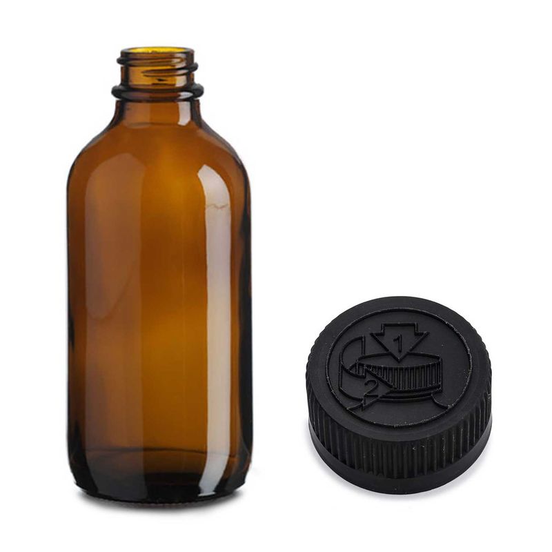 500ml Amber Glass Boston Bottle with Child Resistant Black Plastic Cap