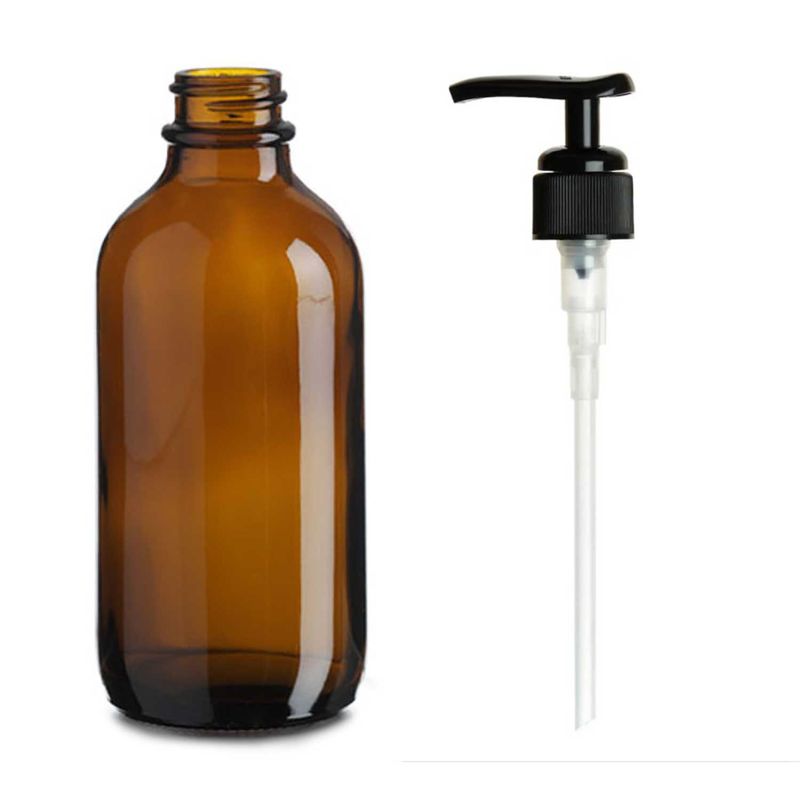 500ml Amber Glass Boston Bottle with Pump Black Plastic Cap