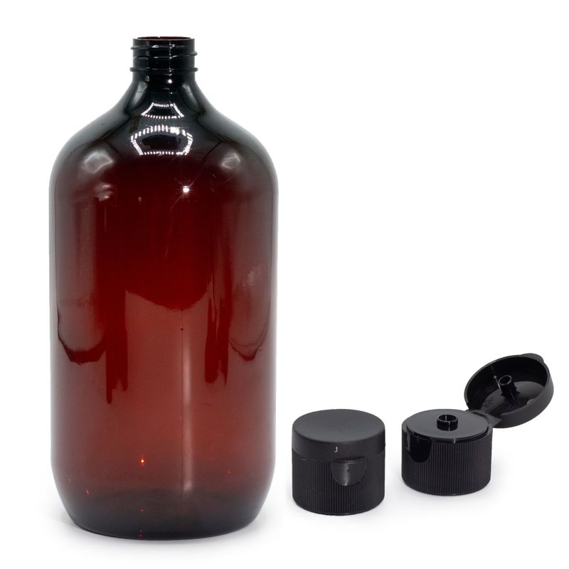 1000ml Amber Plastic Boston Bottle with Flip Top Cap 28mm