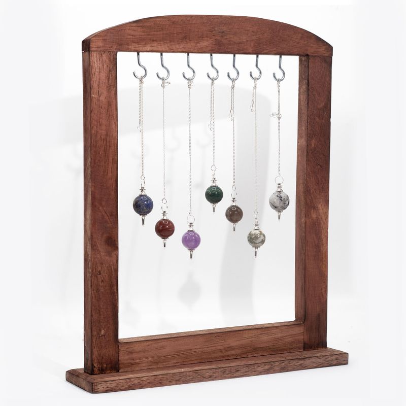 Gemstone Spheres Pendulums with Brown Display Stand