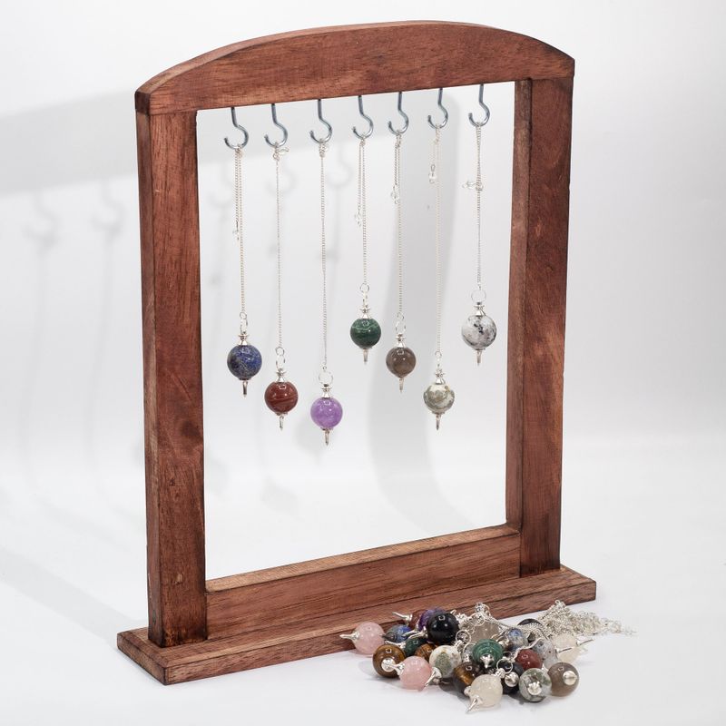 Gemstone Spheres Pendulums with Brown Display Stand