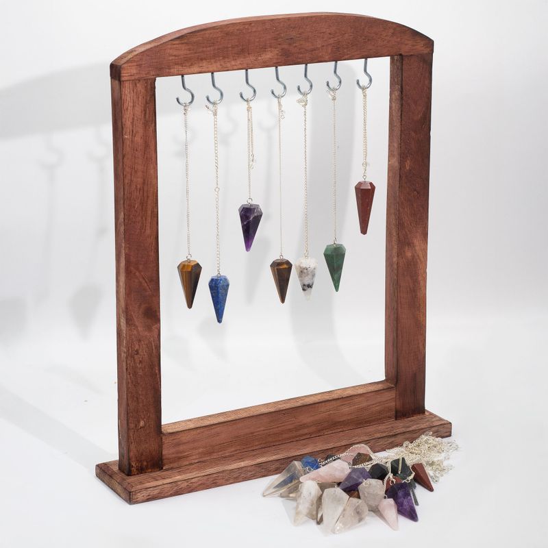Gemstone Pyramids Pendulums with Brown Display Stand