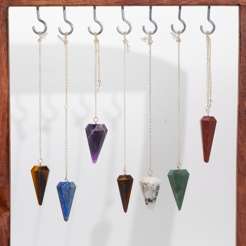 Gemstone Pyramids Pendulums with Brown Display Stand