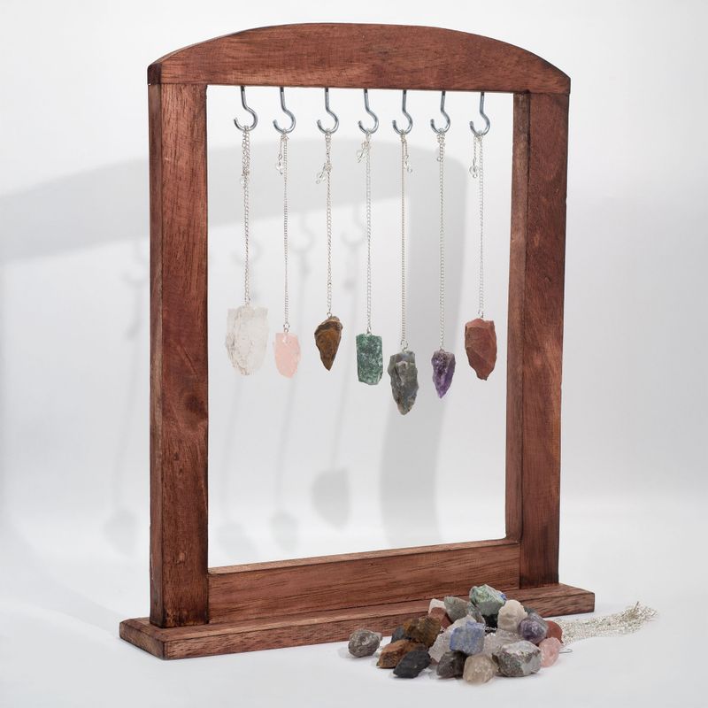 Gemstone Raw Crystals Pendulums with Brown Display Stand