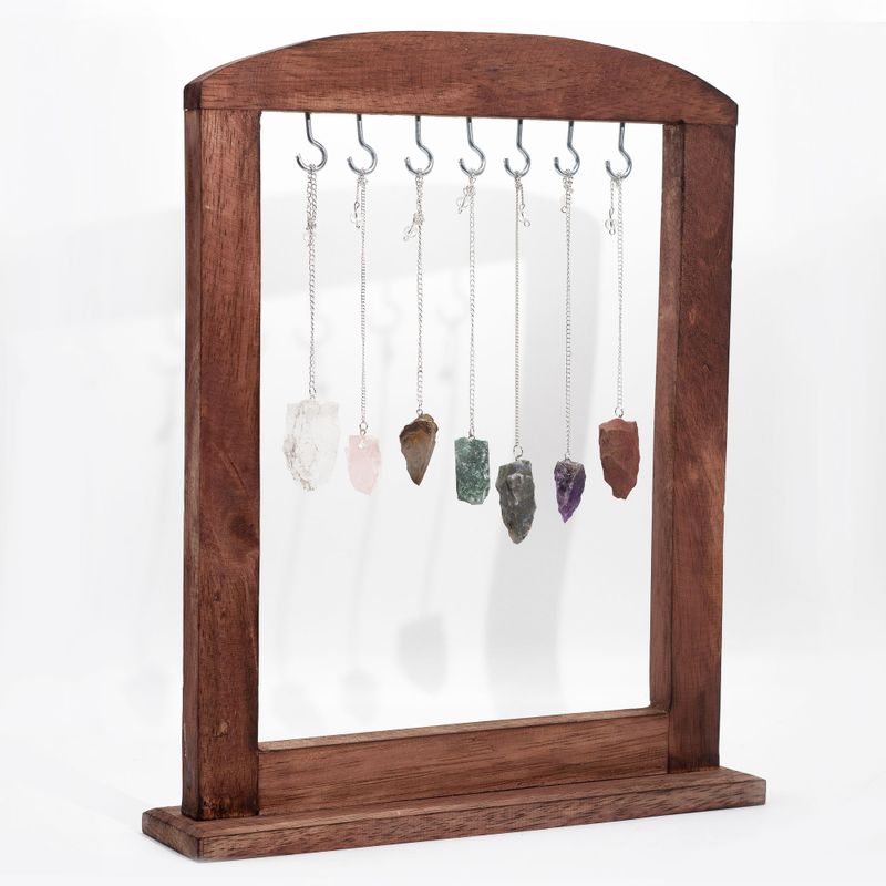 Gemstone Raw Crystals Pendulums with Brown Display Stand