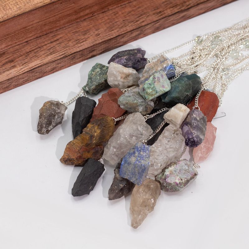 Gemstone Raw Crystals Pendulums with Brown Display Stand