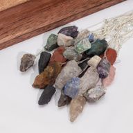 Gemstone Raw Crystals Pendulums with Brown Display Stand