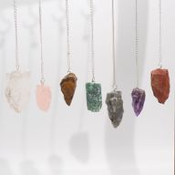 Gemstone Raw Crystals Pendulums with Brown Display Stand