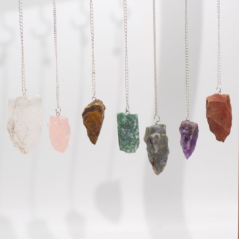 Gemstone Raw Crystals Pendulums with Brown Display Stand