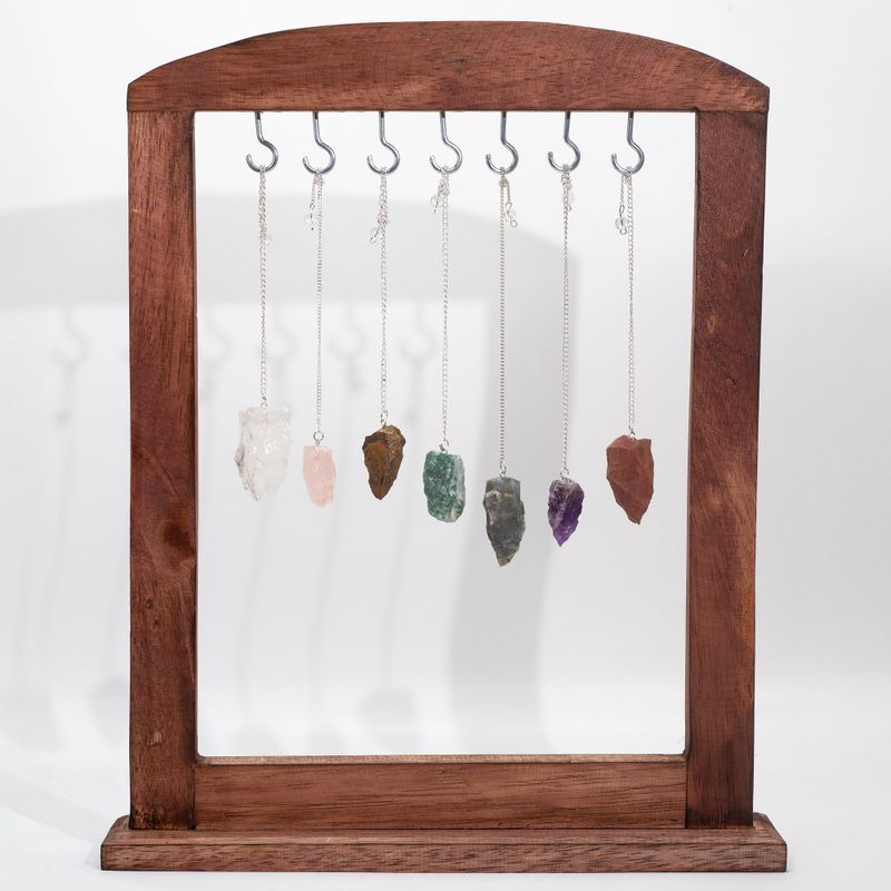 Gemstone Raw Crystals Pendulums with Brown Display Stand