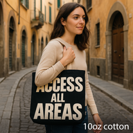 Iconic Classic Tote Bag - ACCESS ALL AREAS (36x43x10cm) - Black Natural 10oz