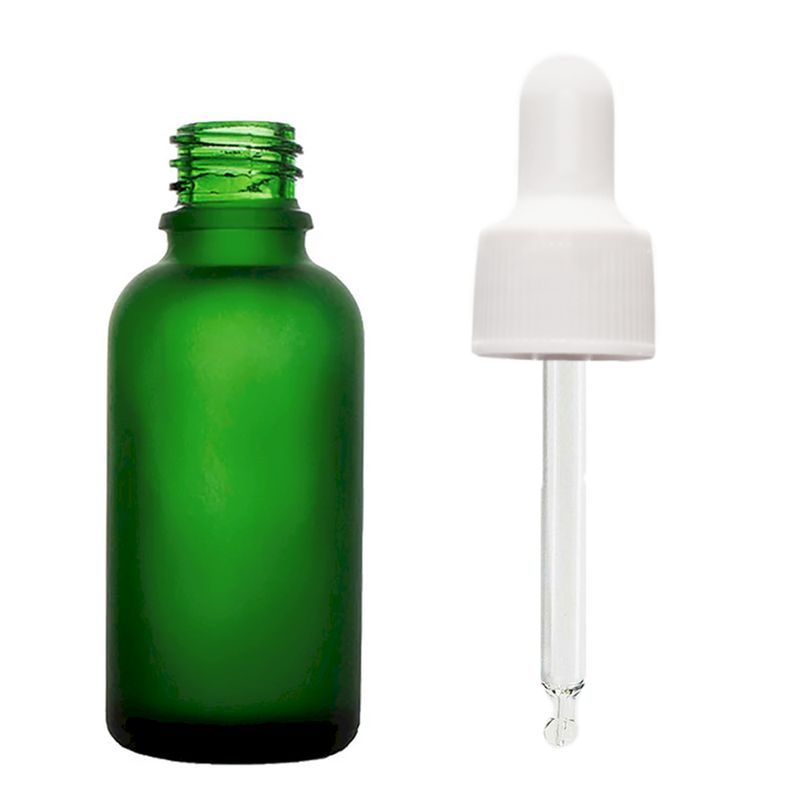 50ml Frosted Green Glass Dropper Bottle with White Pipette