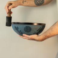 Lrg Aluminum Singing Bowl - Tibetan Double Dorjy Design - Blue (27cm)