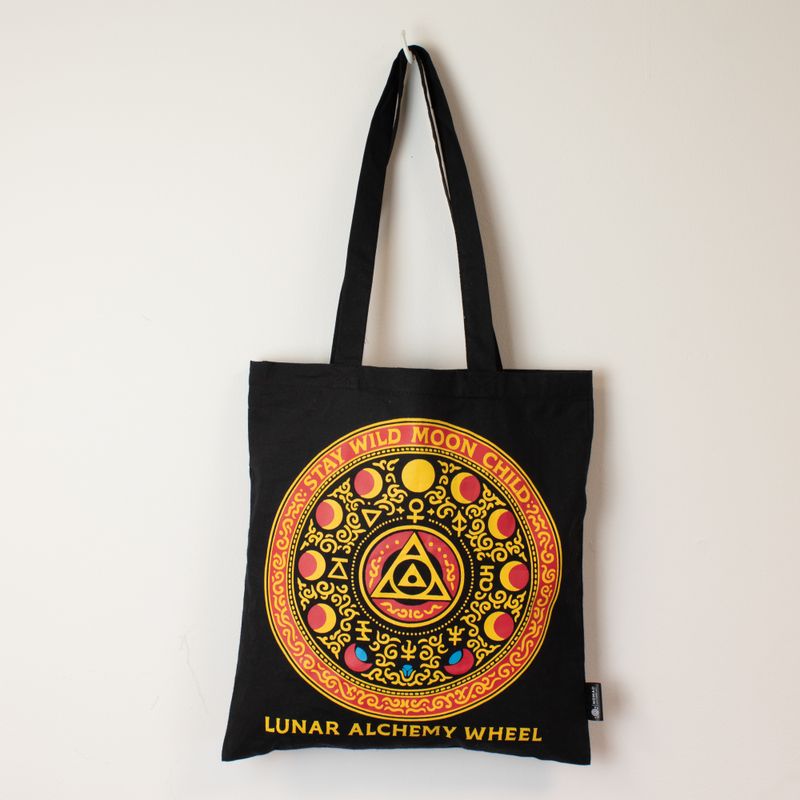 Iconic Classic Tote Bag - Luna Alchemy Wheel - Black 6oz (40x36cm)