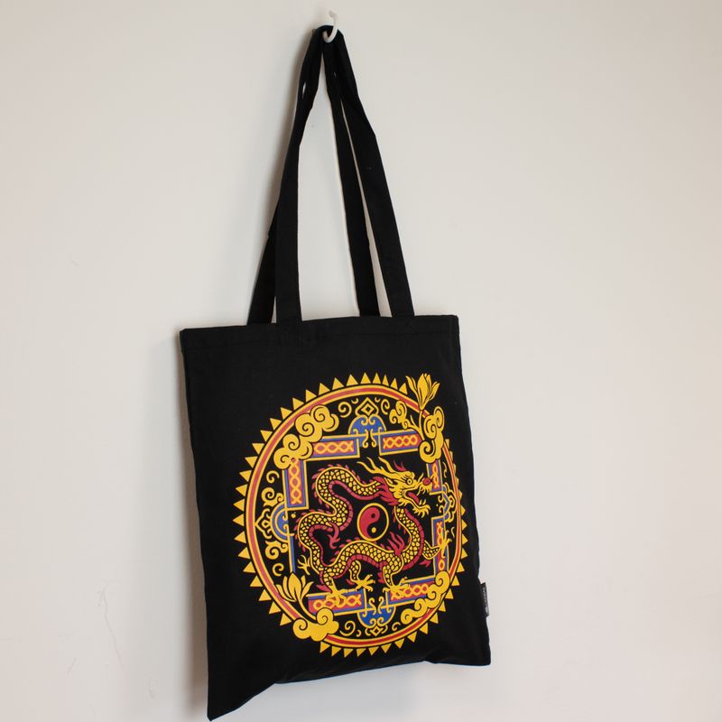 Iconic Classic Tote Bag - Dragon Yin & Yang- Black 6oz (40x36cm)