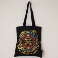 Iconic Classic Tote Bag - Compass of Life - Black 6oz (40x36cm)