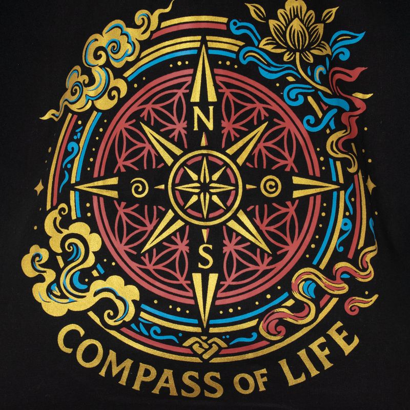 Iconic Classic Tote Bag - Compass of Life - Black 6oz (40x36cm)