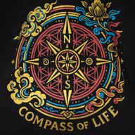 Iconic Classic Tote Bag - Compass of Life - Black 6oz (40x36cm)