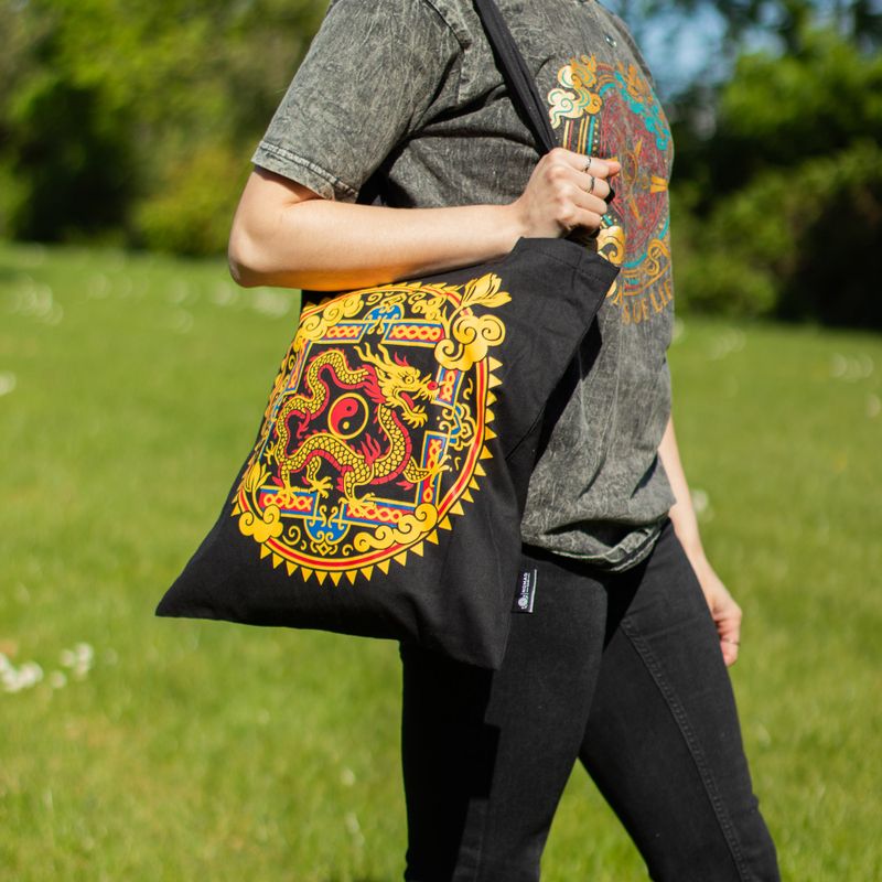 Iconic Classic Tote Bag - Dragon Yin & Yang- Black 6oz (40x36cm)