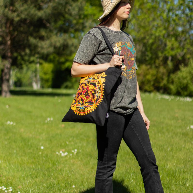 Iconic Classic Tote Bag - Dragon Yin & Yang- Black 6oz (40x36cm)