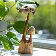 Handmade Parasite Wood Art Carving - Set of Two Mushoorms