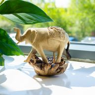 Handmade Parasite Wood Art Carving - Elephant Walking