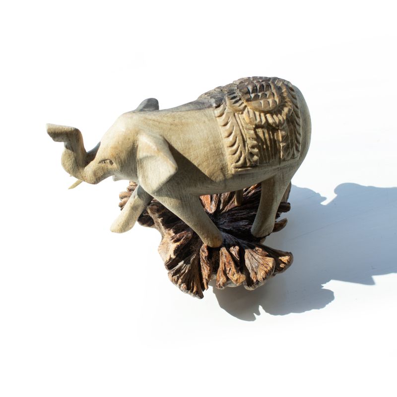 Handmade Parasite Wood Art Carving - Elephant Walking