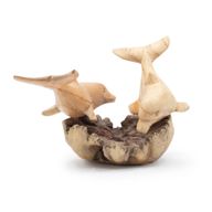 Handmade Parasite Wood Art Carving - Dolphins in Play