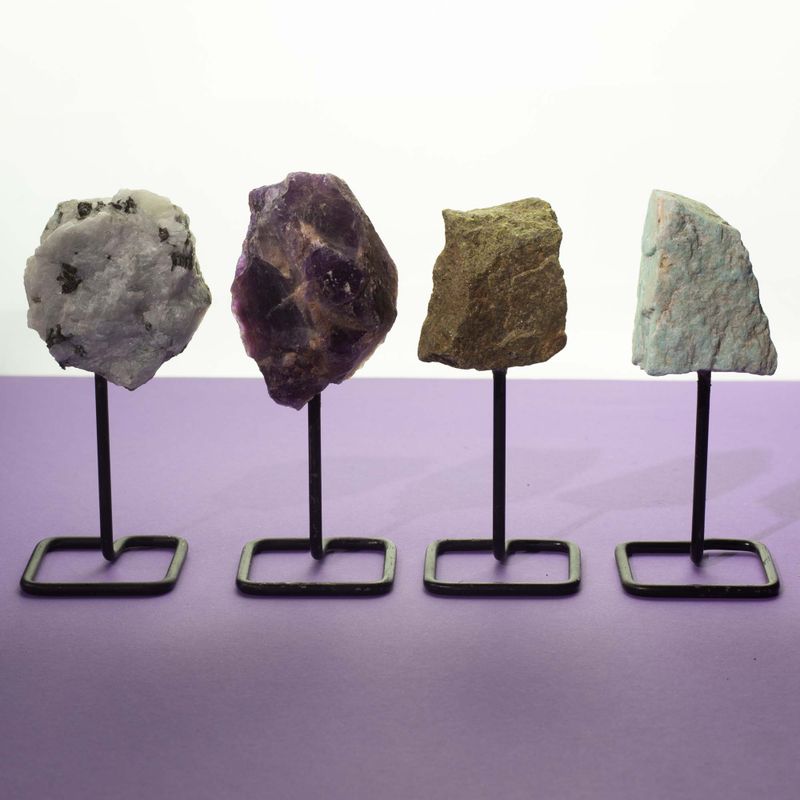 Mineral Specimens on Metal Stand - Rainbow Moonstone