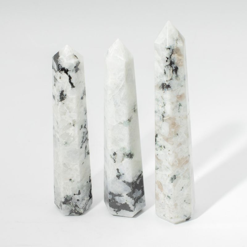 Gemstone Six Face Obelisk Points approx 17cm - Rainbow Moonstone