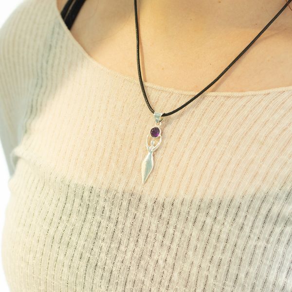 Indian Devotional Pendants - Silver Plated (45cm Cord)- Goddess Amethyst
