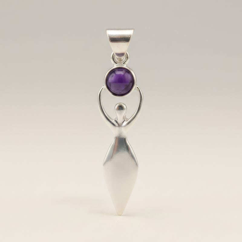 Indian Devotional Pendants - Silver Plated (45cm Cord)- Goddess Amethyst