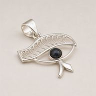 Indian Devotional Pendants - Silver Plated (45cm Cord)- Cleopatra Eye - Iolite