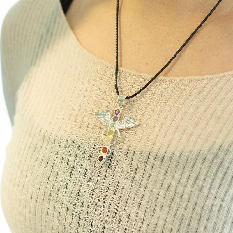 Indian Devotional Pendants - Silver Plated (45cm Cord)- Angel Chakra