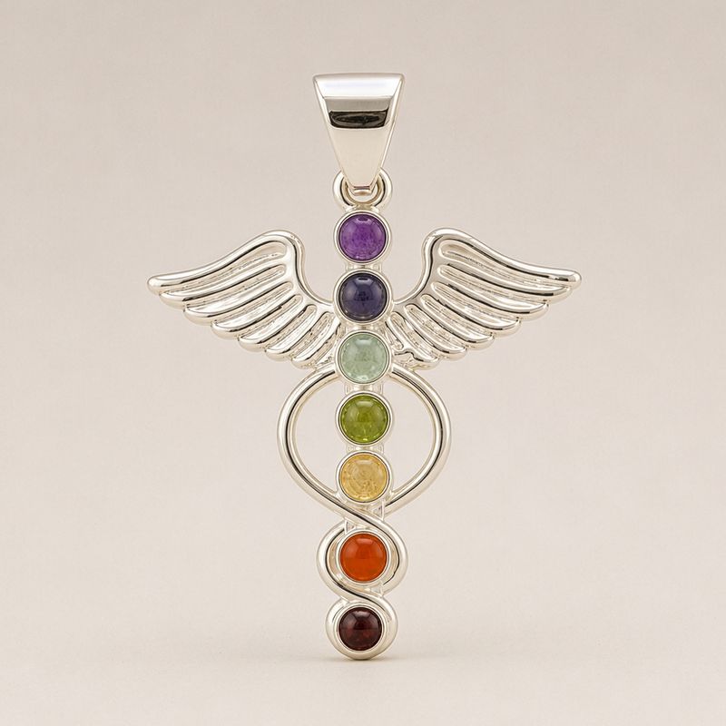 Indian Devotional Pendants - Silver Plated (45cm Cord)- Angel Chakra