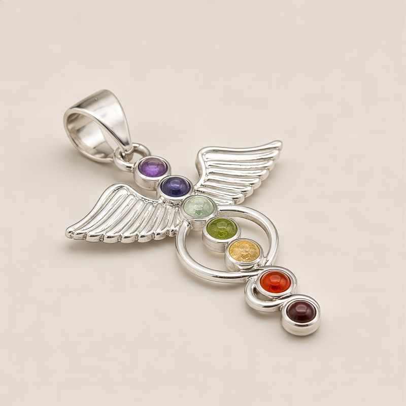 Indian Devotional Pendants - Silver Plated (45cm Cord)- Angel Chakra
