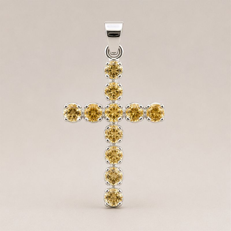 Indian Devotional Pendants - Silver Plated (45cm Chain)- Citrine Crucifix