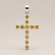 Indian Devotional Pendants - Silver Plated (45cm Chain)- Citrine Crucifix