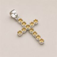 Indian Devotional Pendants - Silver Plated (45cm Chain)- Citrine Crucifix