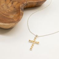 Indian Devotional Pendants - Silver Plated (45cm Chain)- Citrine Crucifix
