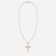 Indian Devotional Pendants - Silver Plated (45cm Chain)- Rose Quartz Crucifix